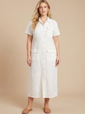 VINTAGE ZOEY & BETH Ivory Midi Shirt Dress